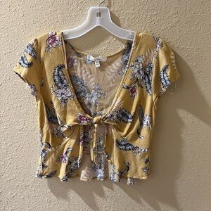Yellow Floral Wrap Top